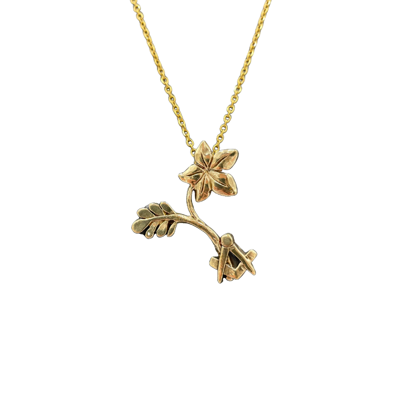 Pendentif Maçonnique - Équerre-Compas, Feuille d’Acacia et Myosotis - doré