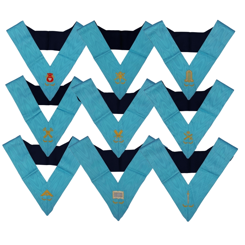 Ensemble de 9 Sautoirs Officiers Rite Français Groussier