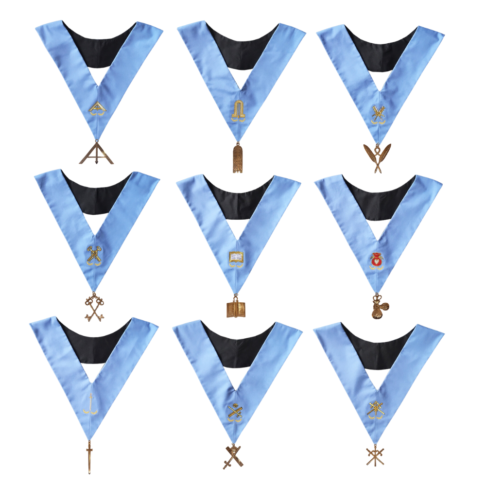 Ensemble de 9 Sautoirs et Bijoux Officiers Rite Français Traditionnel
