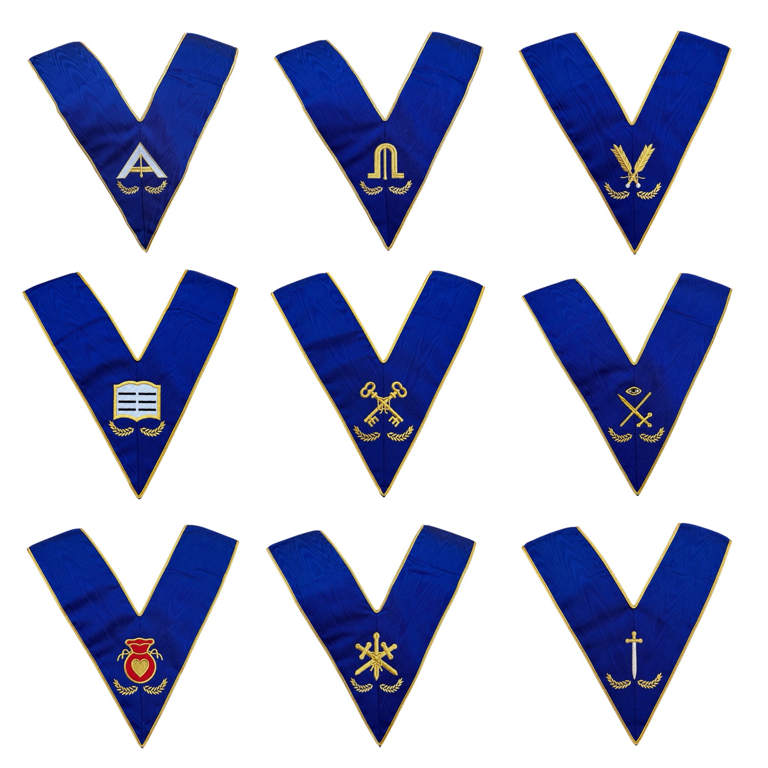 Ensemble de 9 Sautoirs Officiers Rite Opératif de Salomon