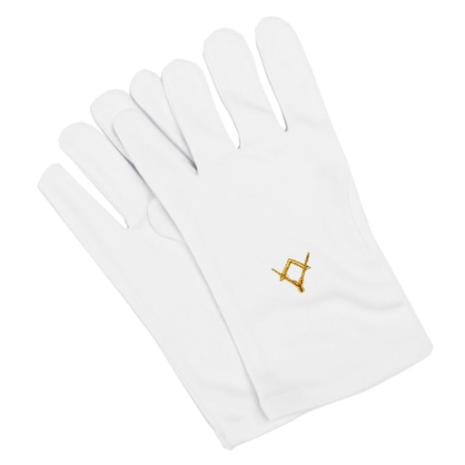 Gants Blancs en Coton - Broderie Équerre Compas (Grade Maître)