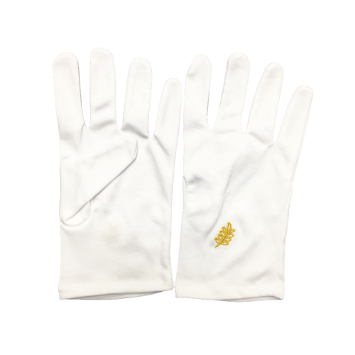 Gants Blancs en Coton - Broderie Acacia en Or